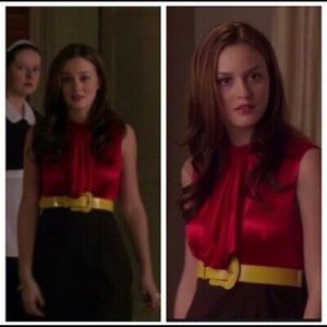 Blair Waldorf Alice + Olivia Belted Jabot Dress